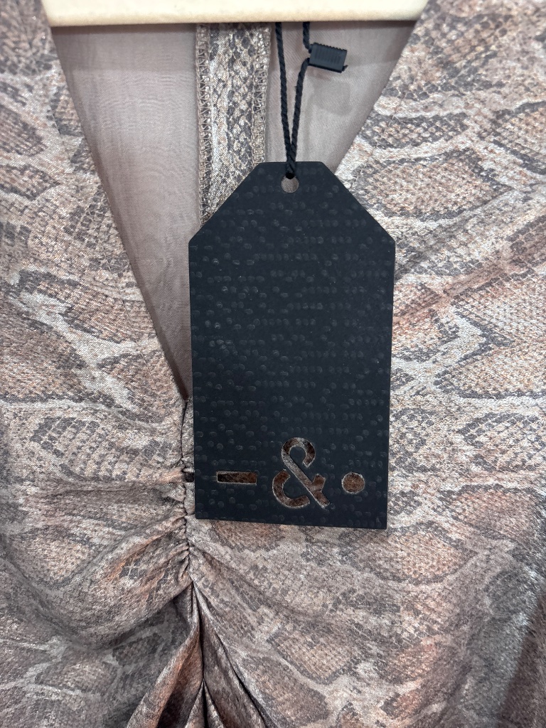& Other Stories Taupe Snake-Print Draped Mini Dress — image 4 of 6